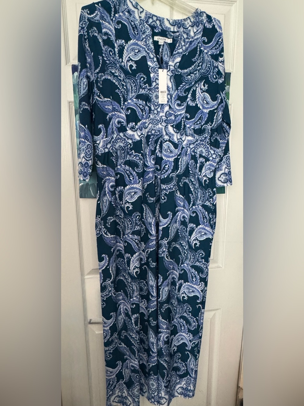 NWT Chico's Navy and White Paisley Maxi Dress